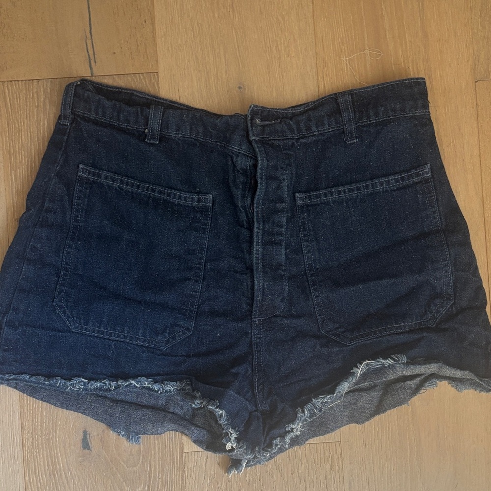 THE GREAT. The Sailor Short Dark Denim Jean Shorts